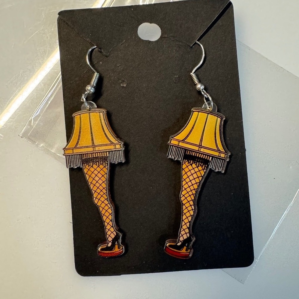 Christmas Leg Lamp Fishnet Dangle Earrings - New